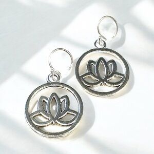 Dainty Lotus Flower Silver Earrings With 925 Sterling Silver Post